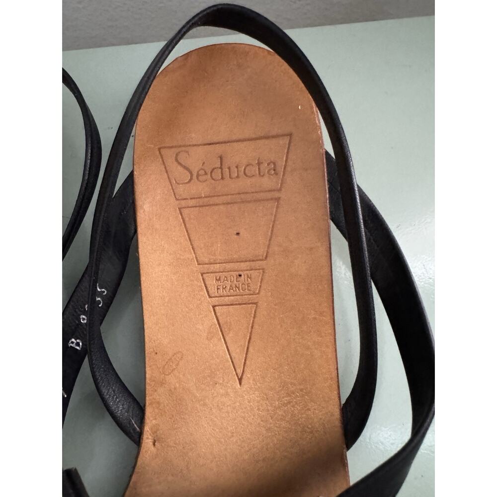 Vintage 90s Y2K Seducta Paris Leather Sandal Black Gold Leather Sz 7 - Picture 9 of 10